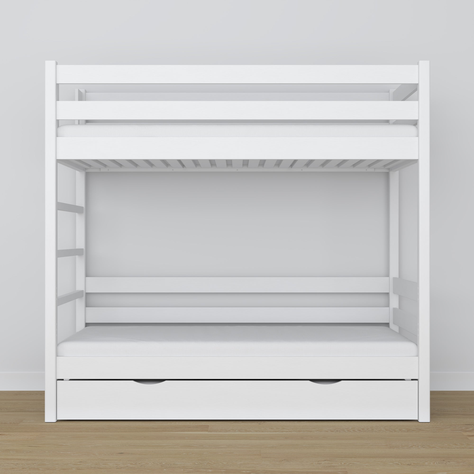 Lit superposé en bois blanc – intérieur du tiroir na matelas, chambre d'enfant