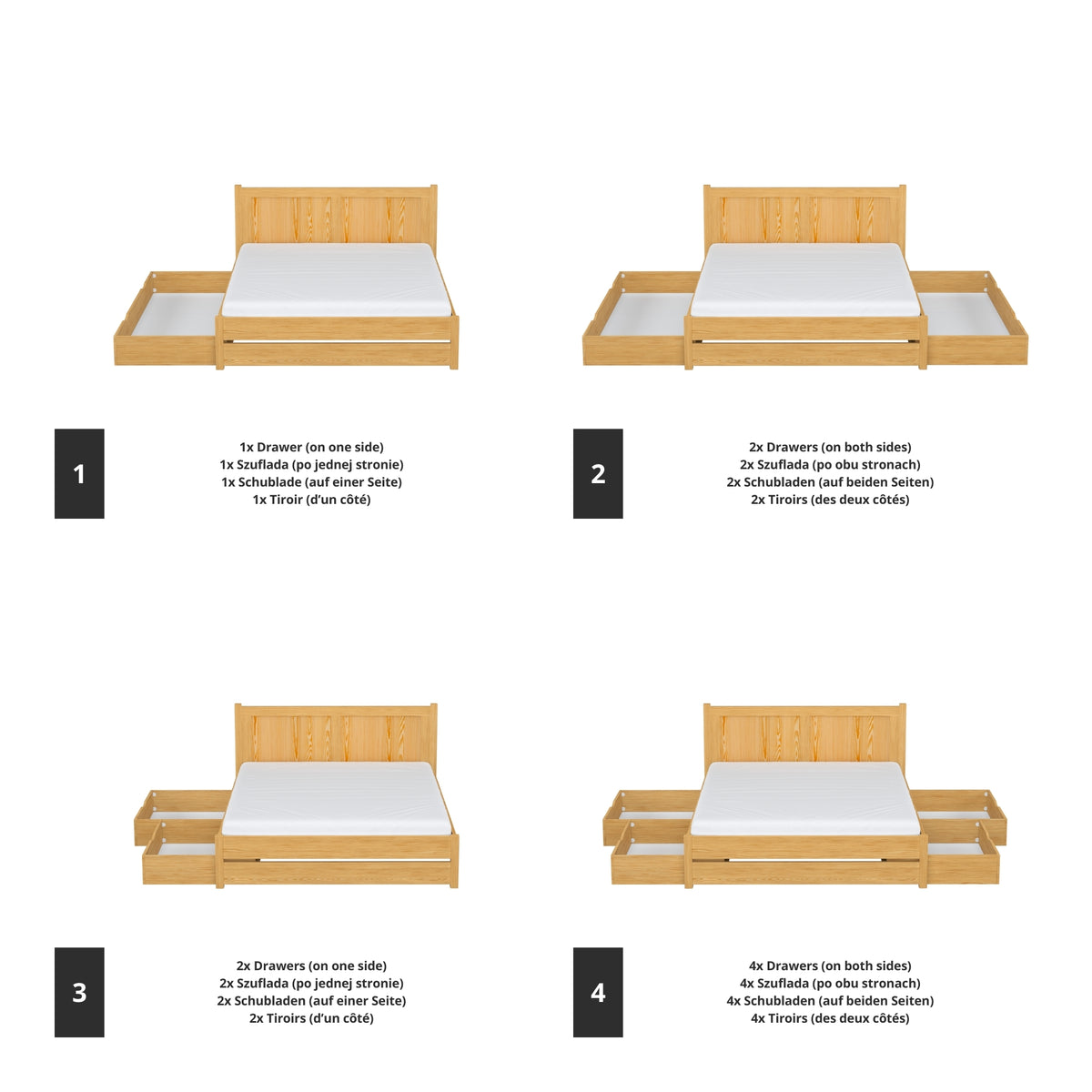 Double bed natural pine with drawer in bedroom – Scandinavian arrangement