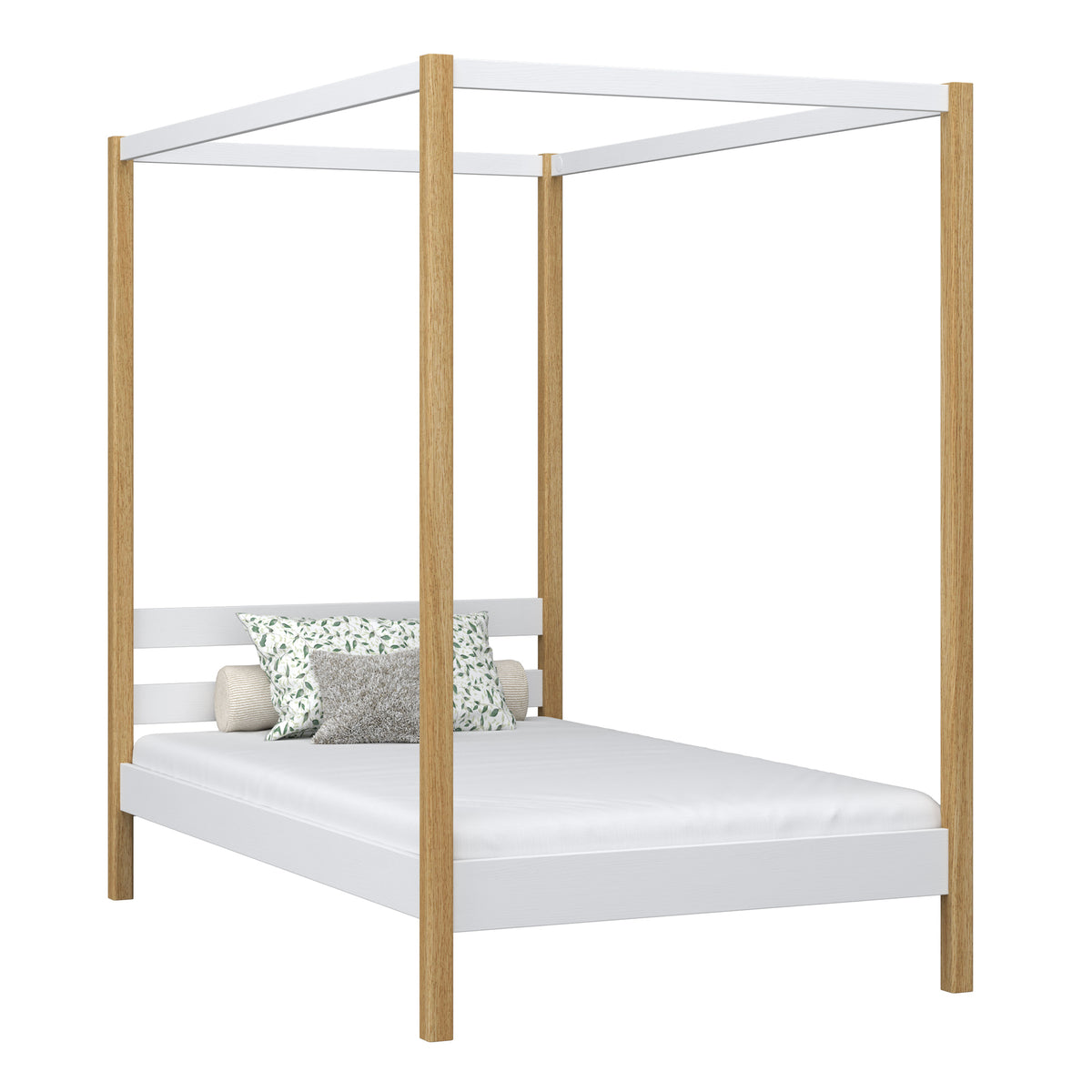 Himmelbett aus Holz, Weiß-Eiche – Kinderzimmer, skandinavischer Stil Nizio
