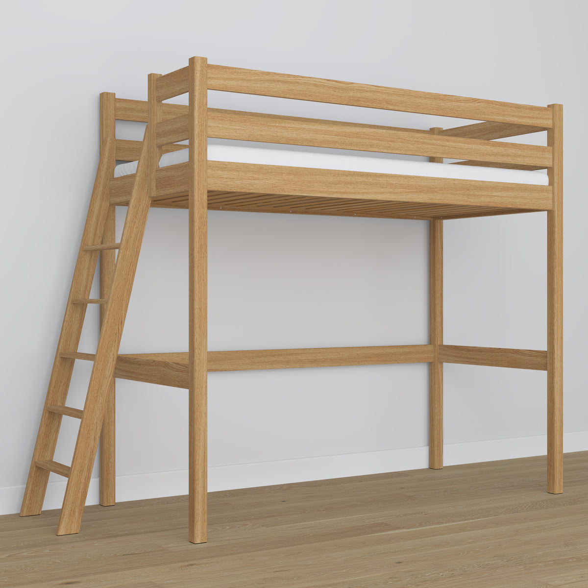 Natural Oak Loft Bed – Free Space Under the Sleeping Area, Nizio