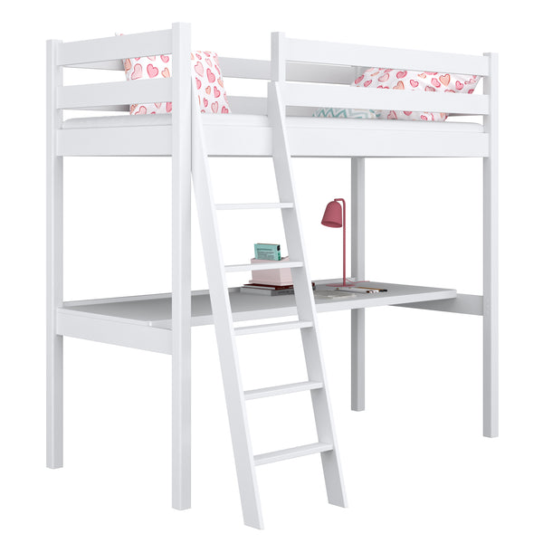 Hochbett mit Schreibtisch N03 aus Holz in Wunschfarbe RAL/NCS – Massivholz, Nizio