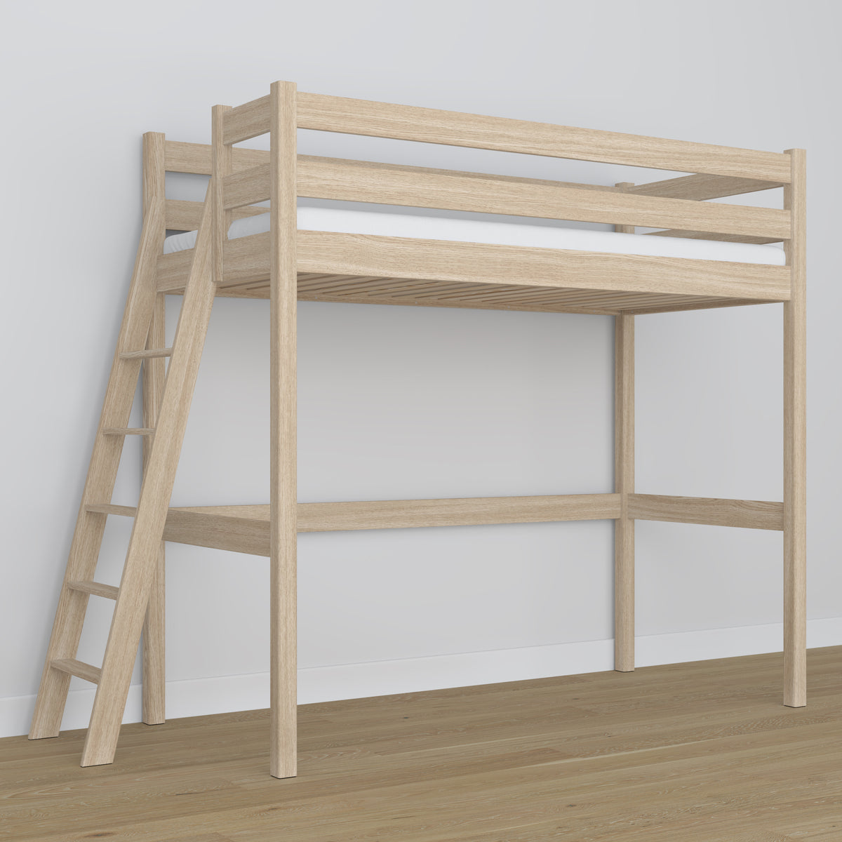 Lit mezzanine chêne blanchi en chêne – vue du dessus na chambre