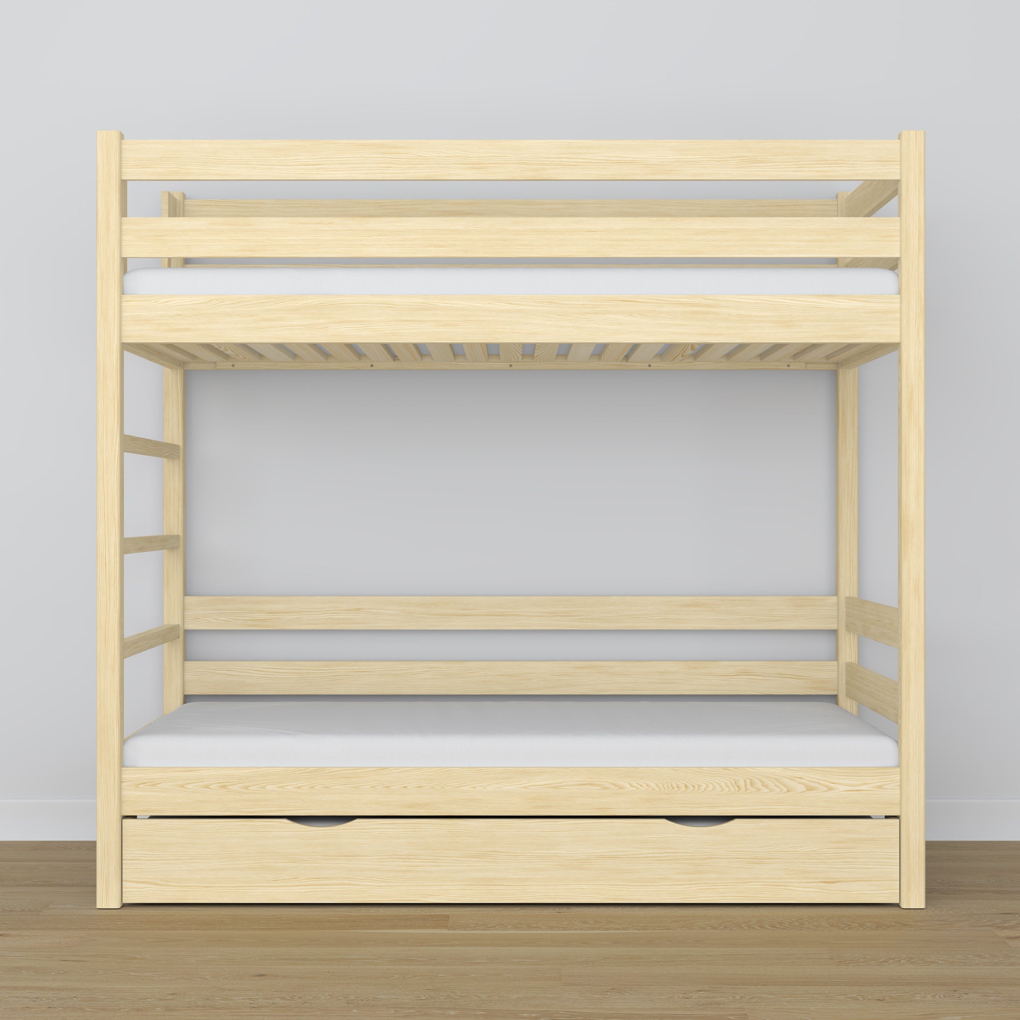 Lit superposé pin incolore – sommier en bois à lattes, tiroir na matelas