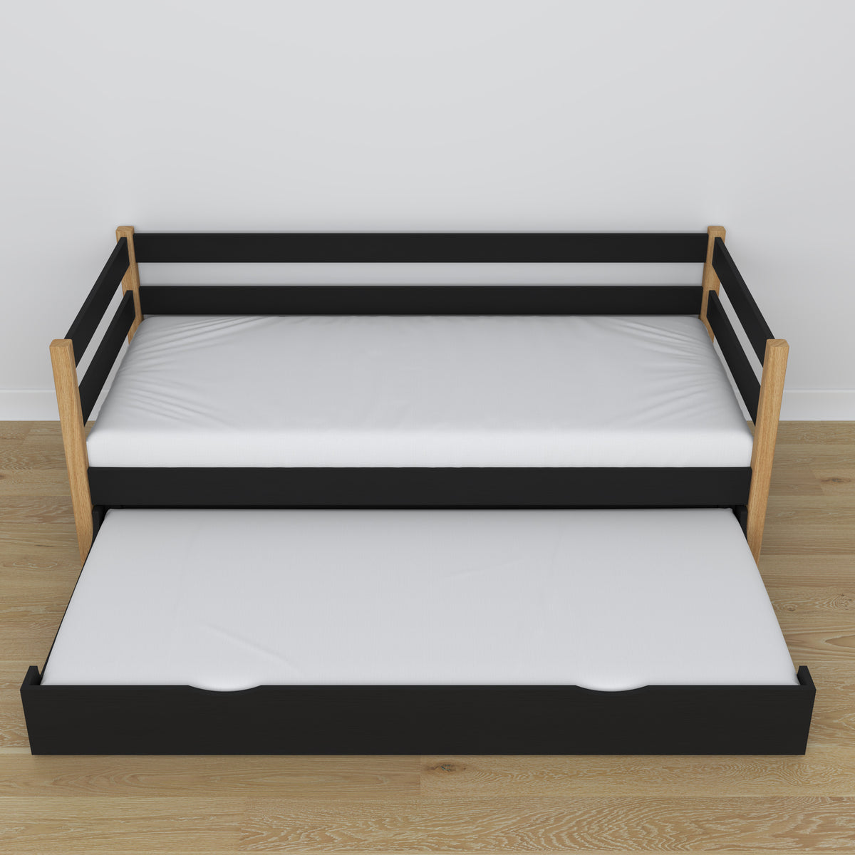 Letto divano con cassetto per materasso nero-quercia in legno – dimensioni, Nizio