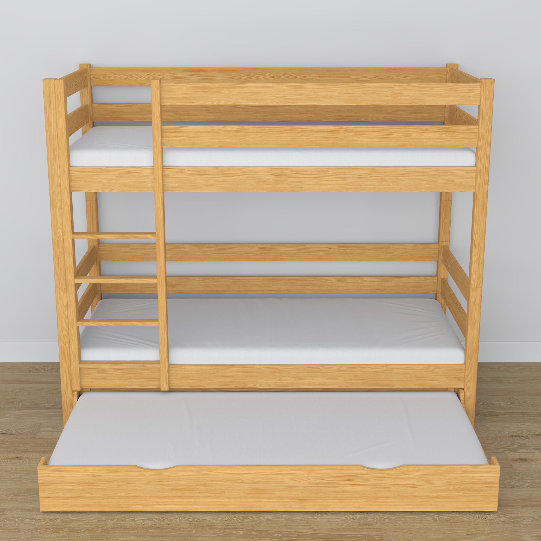Lit superposé pin naturel – sommier en bois à lattes, tiroir na matelas