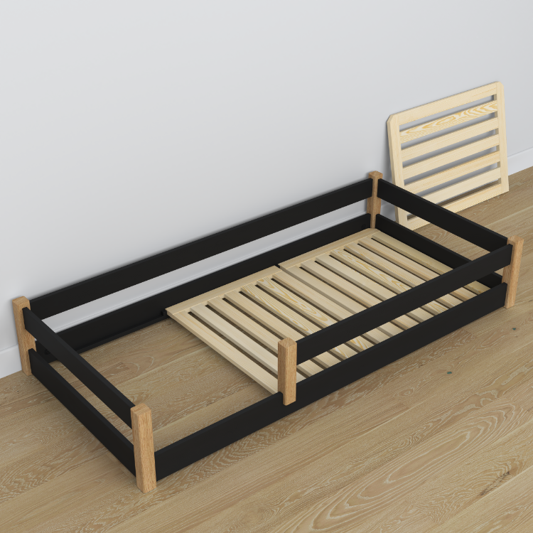 Wooden low bed N02 black / oak