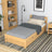 Letto con cassetto in legno pino naturale – cassetto aperto, ambiente del vano