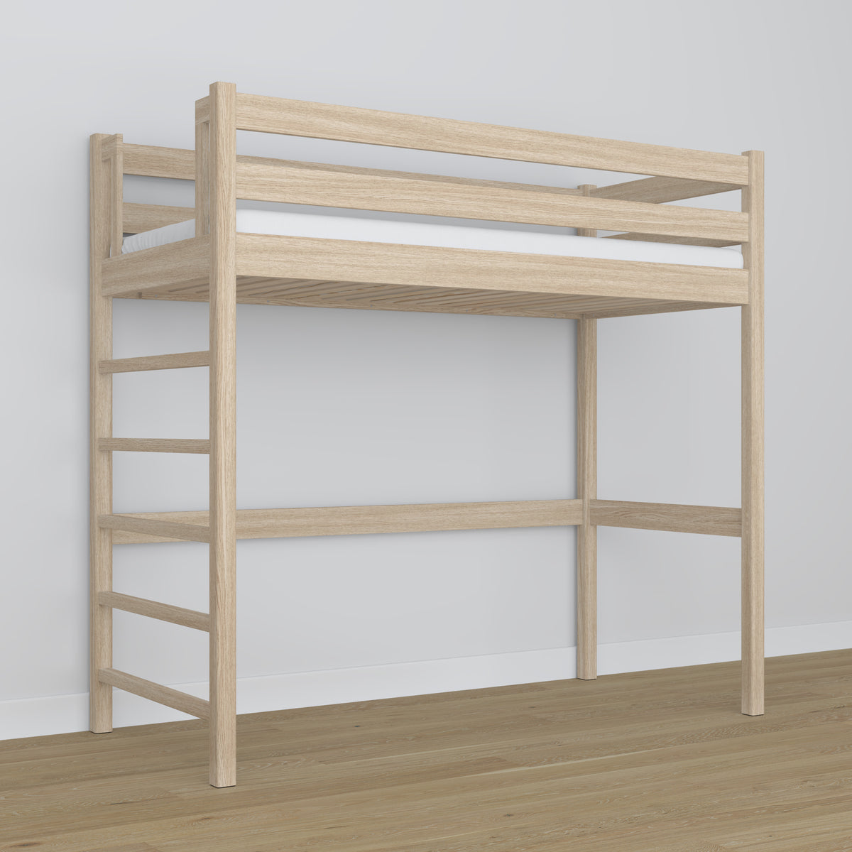 Hochbett geweißte Eiche aus Eichenholz – Maße und Schema, Nizio