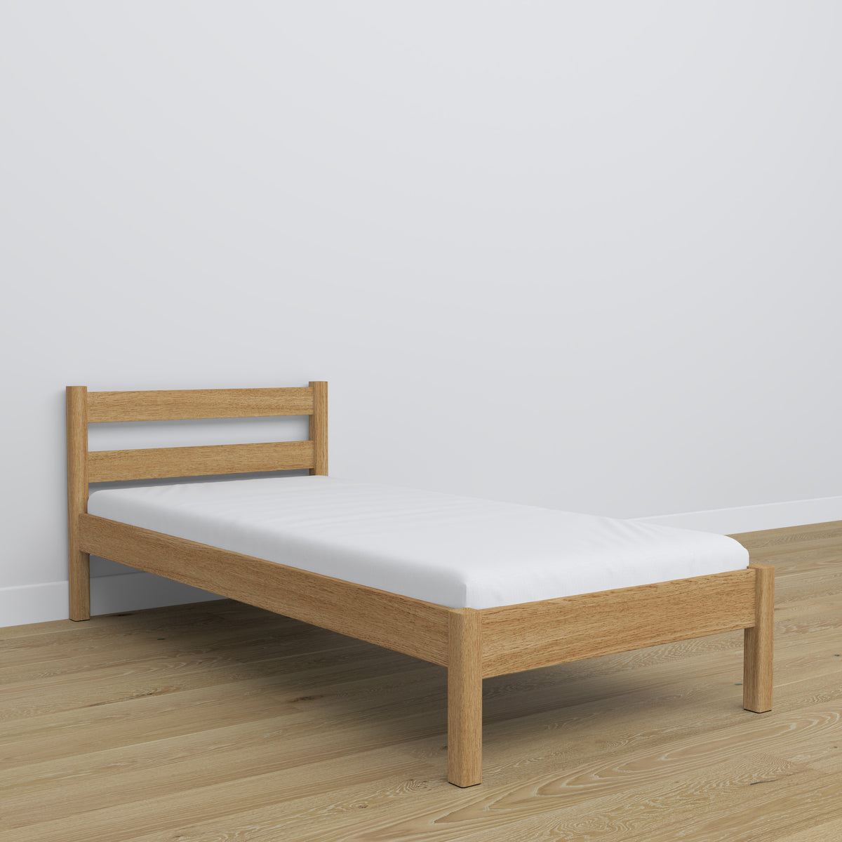 Letto singolo in rovere naturale – dettaglio giunzioni e legno, Nizio Home