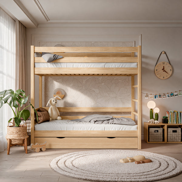 Eichen-Etagenbett mit Schublade N03 natürliche Eiche