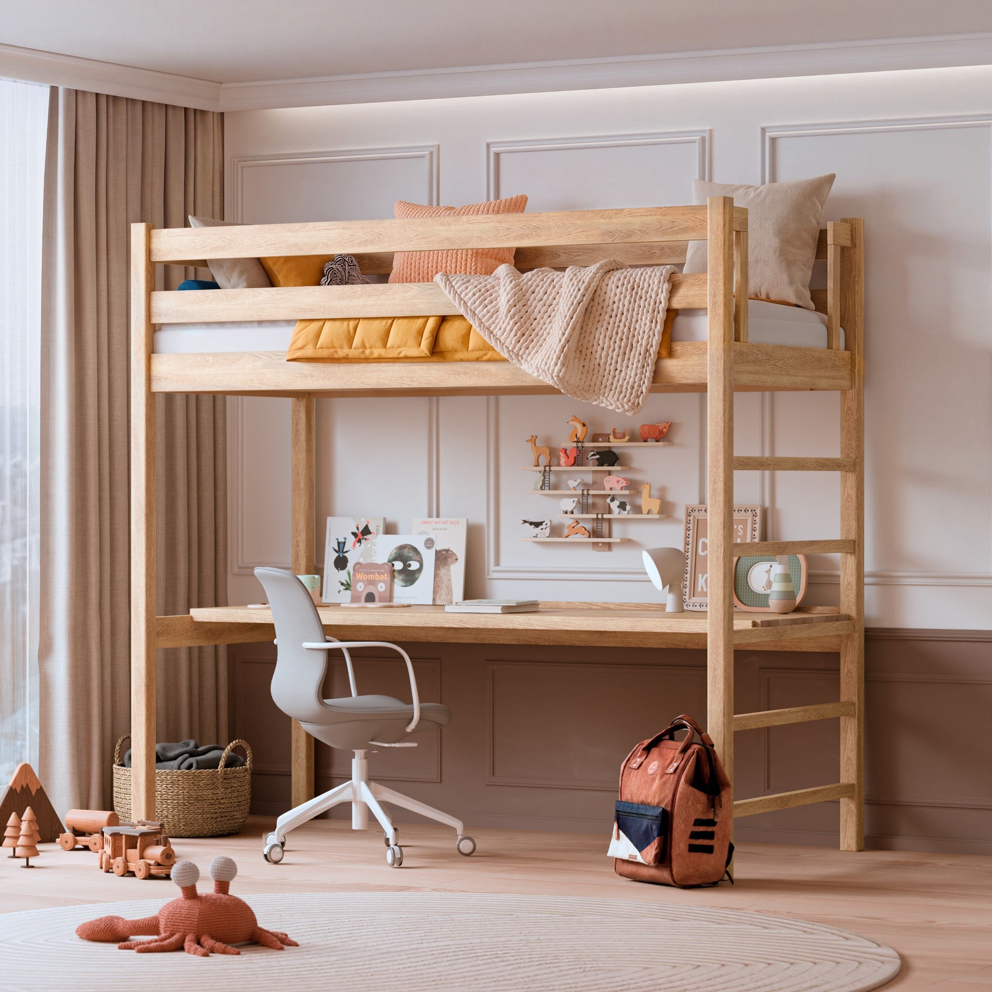 Letto a soppalco in rovere con scrivania N01 rovere naturale
