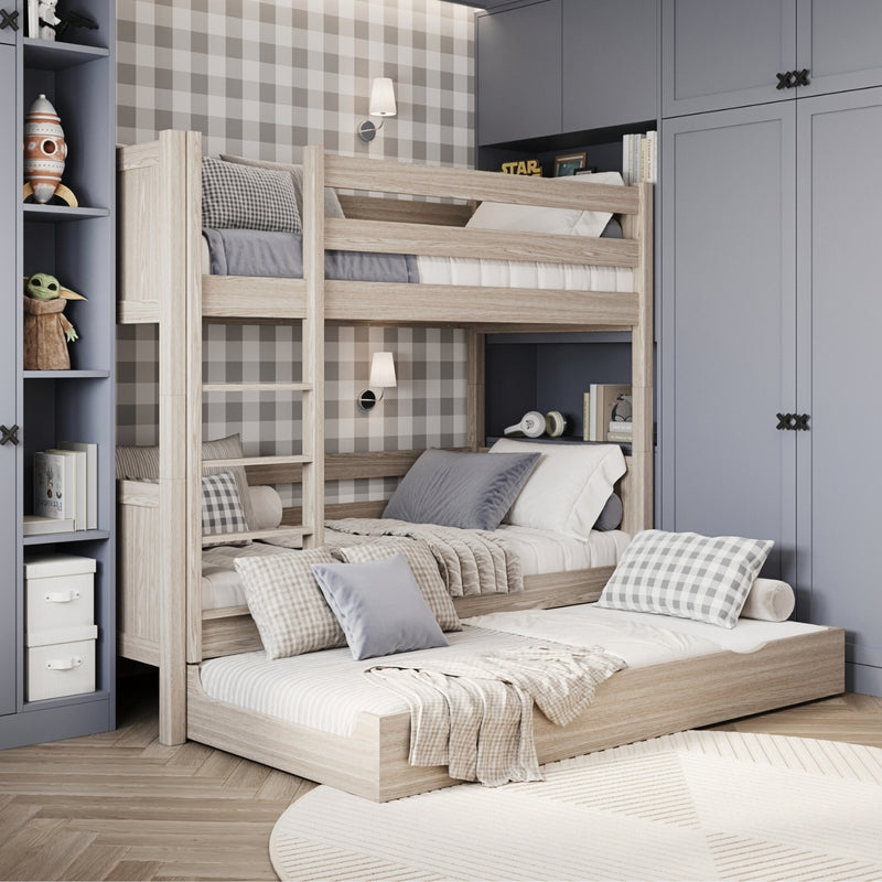 Letto a castello con cassetto per materasso in rovere sbiancata – stanza per bambini scandi