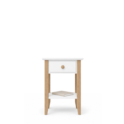 Comodino in legno 1S N01 Scandi bianco / rovere naturale