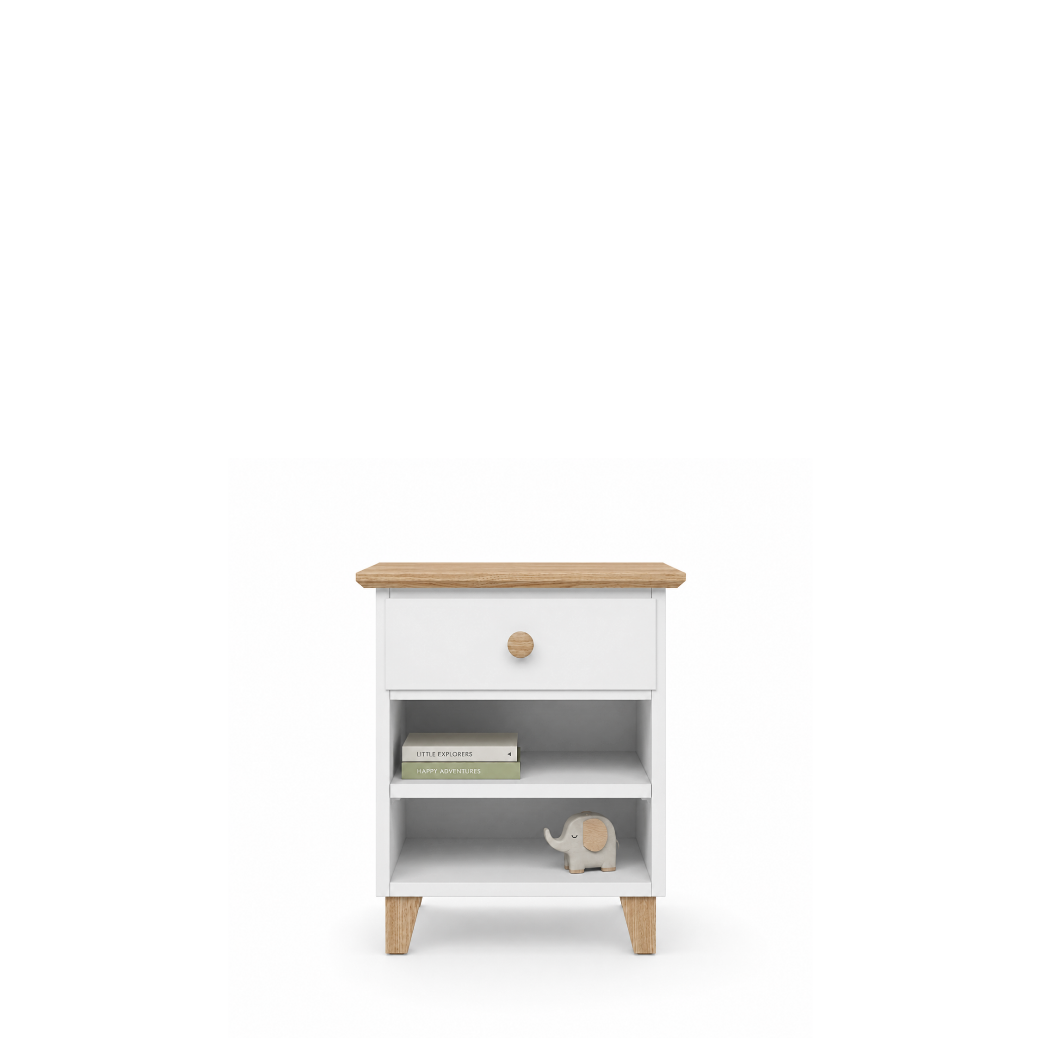 Comodino in legno 1S N02 Scandi bianco / rovere naturale