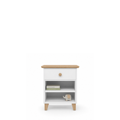 Comodino in legno 1S N02 Scandi bianco / rovere naturale